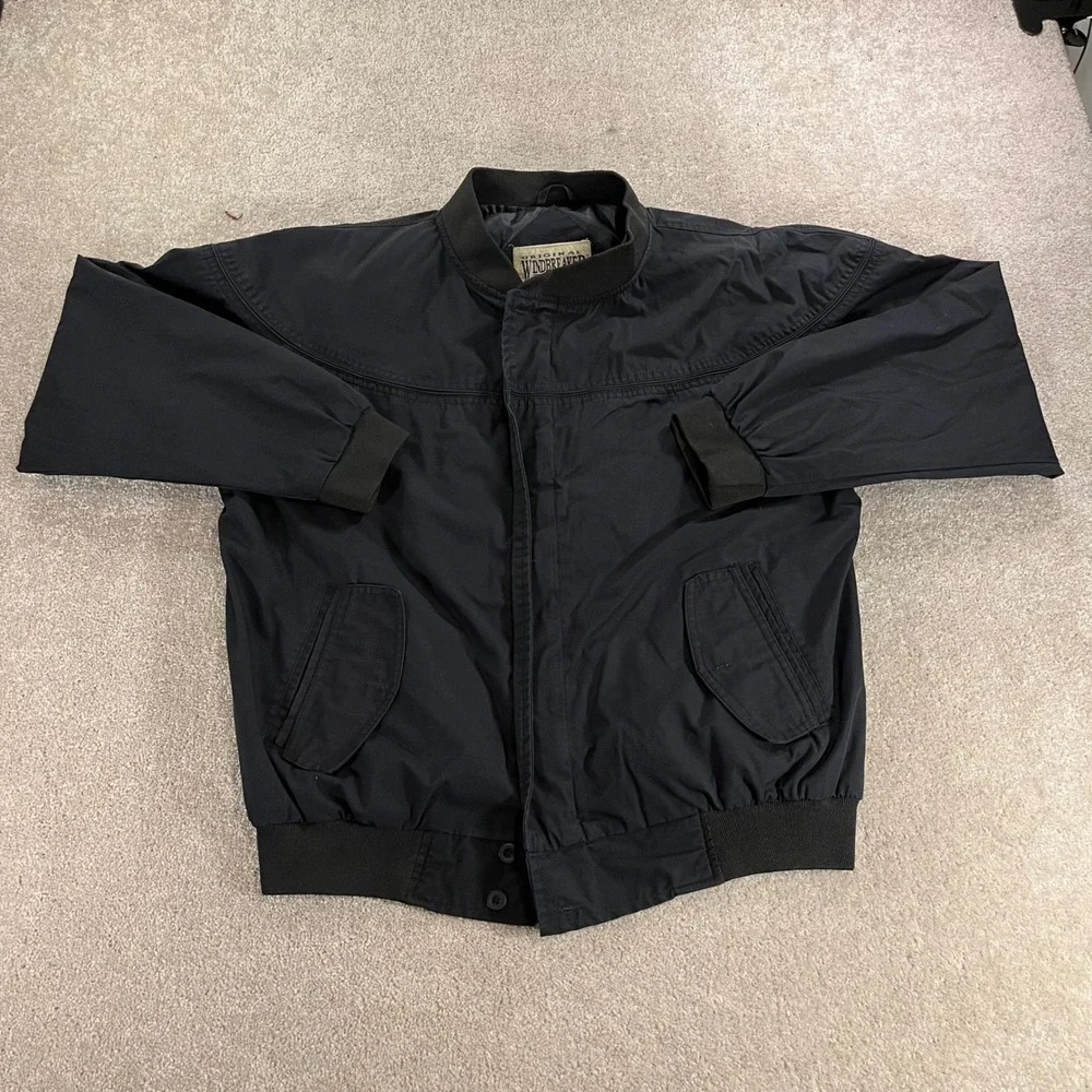 Original Windbreaker Bomber Jacket Mens Large Black Western Yoke Zip